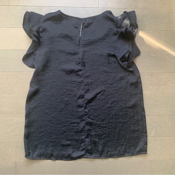 Navy Blue Satin Top with Frills - Picture 5 of 6
